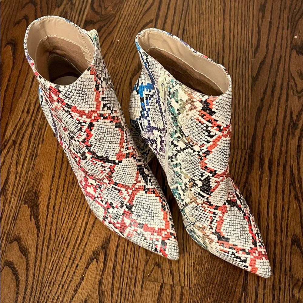 Steve Madden Multicolor Snakeskin Pattern Heeled Ankle Boots - Picture 2 of 4
